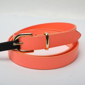 H&M Faux Leather Skinny Belt Bright Hot Coral Neon Orange Peach Gold Vegan